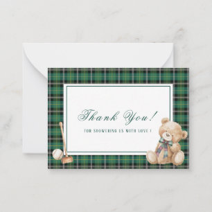 Elegant Watercolor Vintage Plaid teddy bear preppy Card