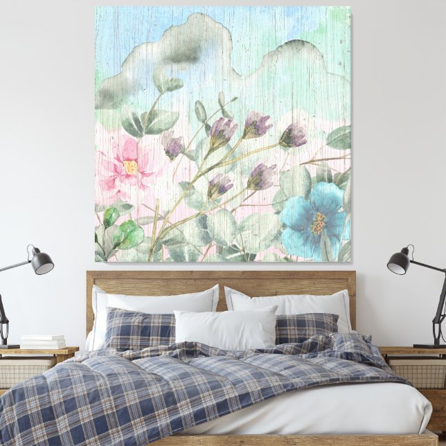 Elegant Watercolor Vintage Wildflowers Canvas Print (Insitu(Bedroom))