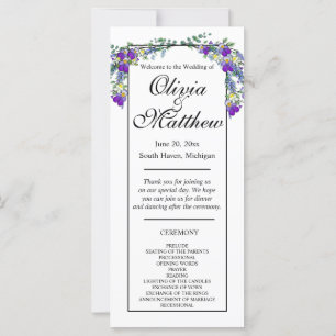 Elegant watercolor violet lavender Wedding program