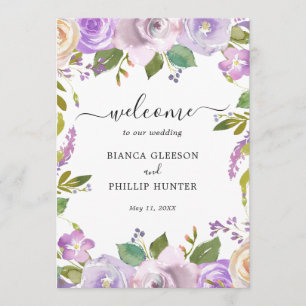 Elegant Watercolor Violet Purple Floral Wedding Programme
