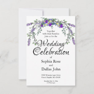 Elegant watercolor violets and Lavender Wedding Invitation