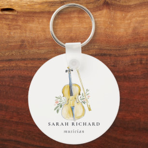 Elegant Watercolor Violin Musician Music Teacher Key Ring