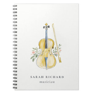 Elegant Watercolor Violin Musician Music Teacher Notebook