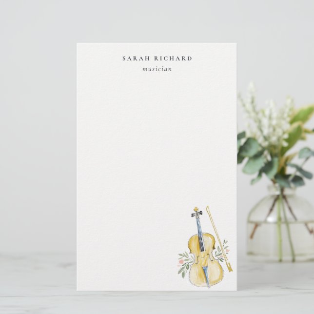 Elegant Watercolor Violin Musician Music Teacher Stationery (Standing Front)