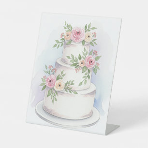 Elegant Watercolor Wedding Cake Tabletop Sign