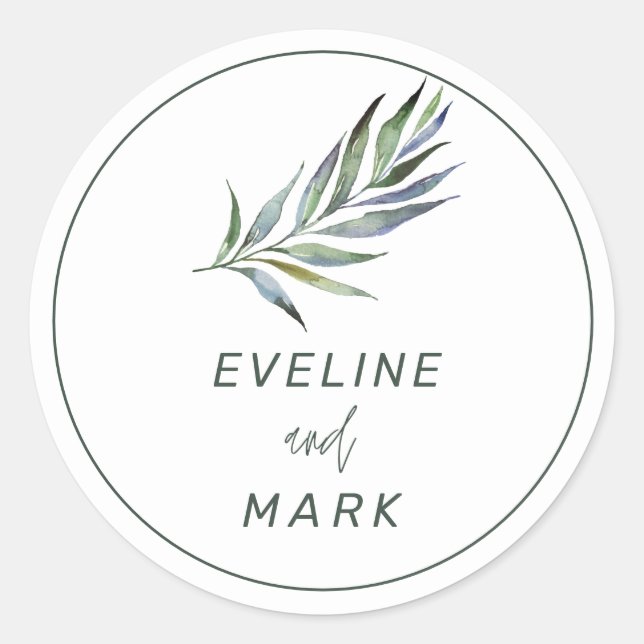 Elegant Watercolor Wedding Classic Round Sticker (Front)