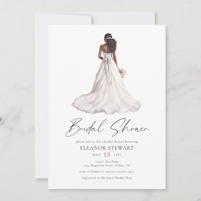 Elegant Watercolor Wedding Dress Bridal Shower Invitation (Front)