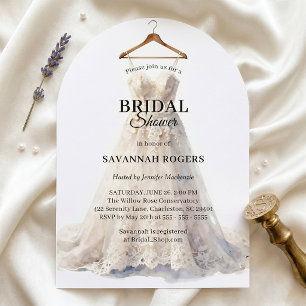 Elegant Watercolor Wedding Dress Bridal Shower Invitation
