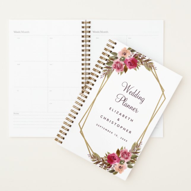 Elegant Watercolor Wedding Floral Gold Purple Pink Planner (Display)