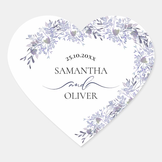 Elegant Watercolor Wedding Heart Sticker (Front)