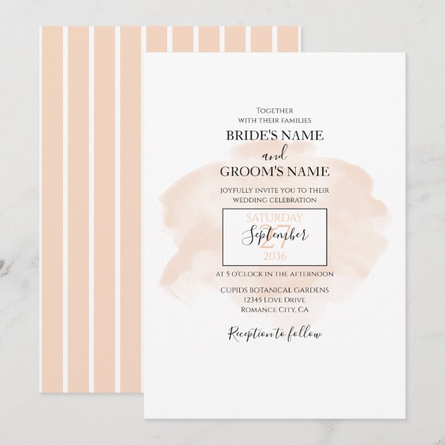 Elegant Watercolor Wedding Invitations (Front/Back)