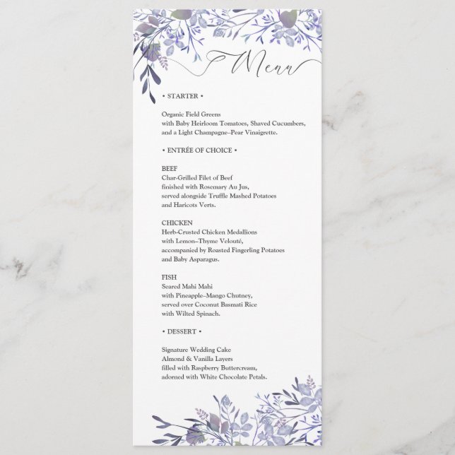 Elegant Watercolor Wedding Menu Card (Front)