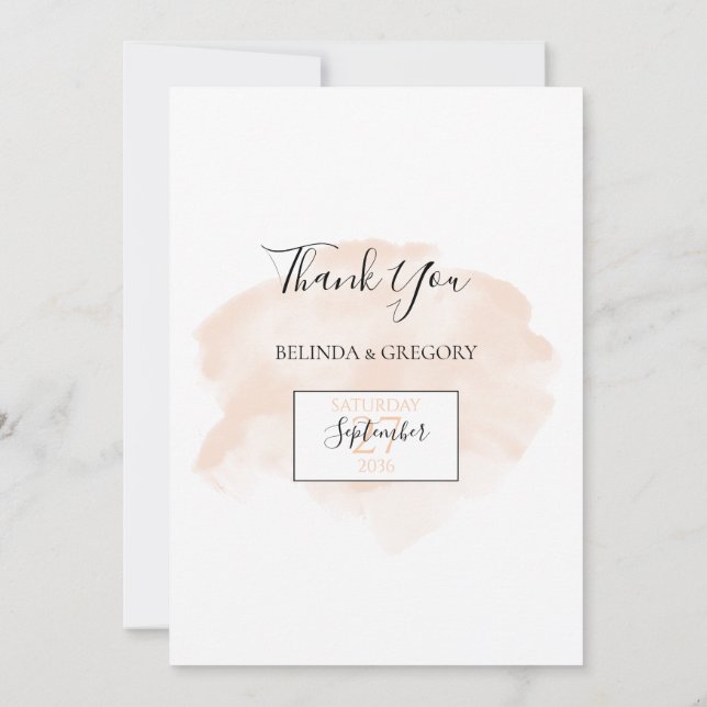 Elegant Watercolor Wedding Thank You Card (Back)