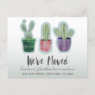 Elegant Watercolor We've Moved Cactus Announcement Postcard