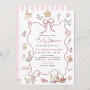 Elegant  Watercolor Whimsical Summer Doodles Baby  Invitation
