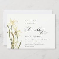 Elegant Watercolor White Daffodil Wedding Invite