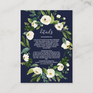 Elegant Watercolor White Floral Dark Blue Details Enclosure Card