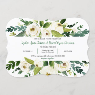Elegant Watercolor White Floral Frame Wedding Invitation