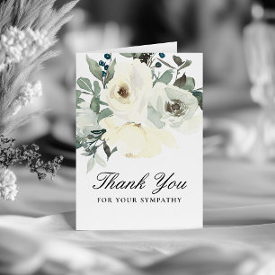 Elegant Watercolor White Floral Funeral Thank You Card