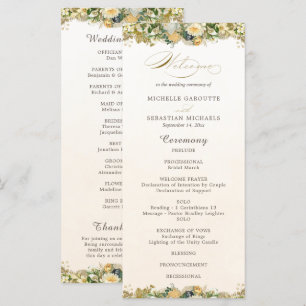 Elegant Watercolor White Floral Gold Wedding Programme