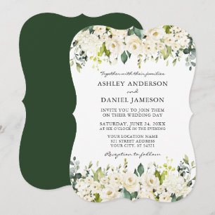 Elegant Watercolor White Floral Greenery Wedding Invitation