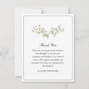 Elegant watercolor White Flowers Funeral Photo Thank You Card