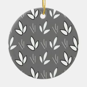 Elegant Watercolor White Flowers Grey Ceramic Tree Decoration