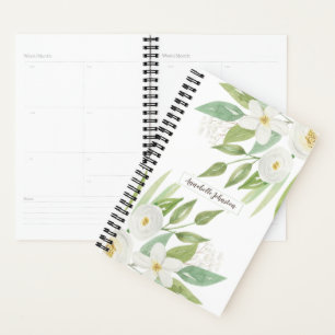 Elegant Watercolor White & Green Floral Planner