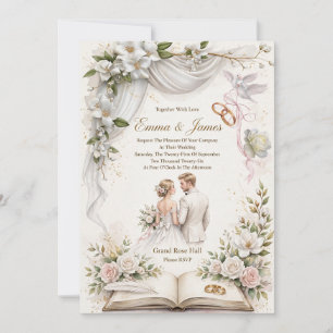 Elegant Watercolor White Magnolia & Blush Pink Ros Invitation