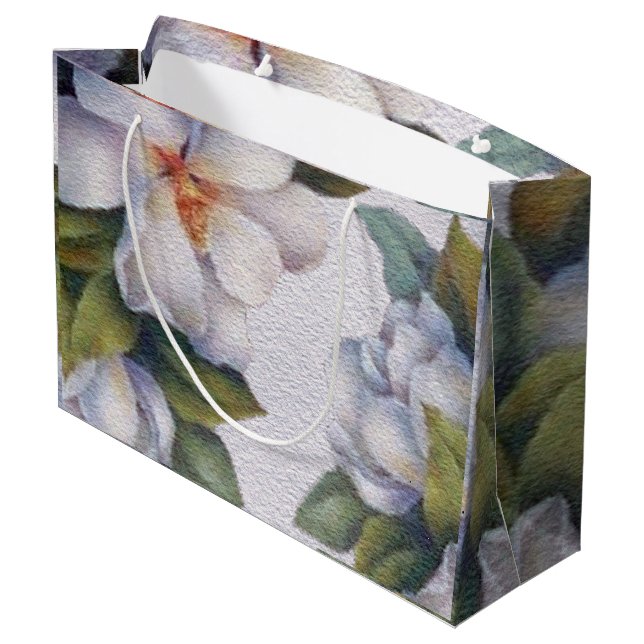 Elegant Watercolor White Magnolia Flower Large Gift Bag (Back Angled)