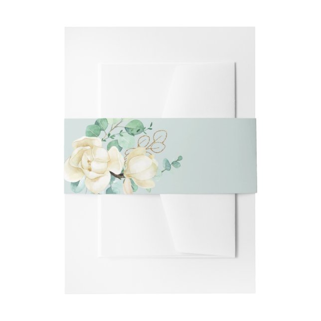 Elegant Watercolor White Magnolia Invitation Belly Band (Front Example)
