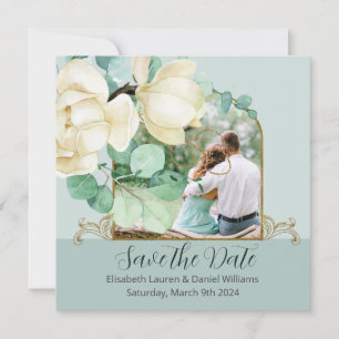 Elegant Watercolor White Magnolia Save the Date