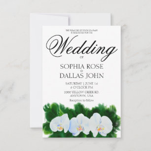 Elegant watercolor white orchids invitation