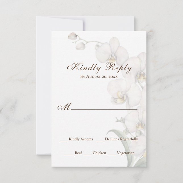 Elegant Watercolor White Orchids Wedding RSVP Card (Front)