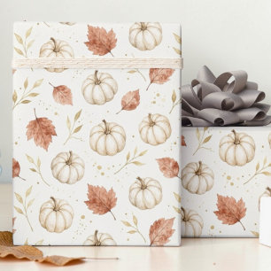 Elegant Watercolor White Pumpkin Thanksgiving Wrapping Paper