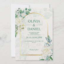 Elegant Watercolor White Roses Wedding Invitation