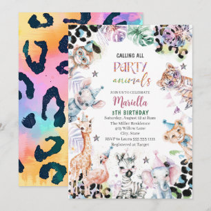 Elegant Watercolor wild child safari animals 3Th B Invitation