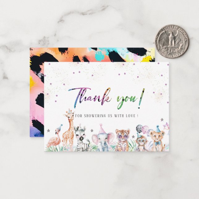 Elegant Watercolor  Wild Child Safari Animals Than Card (Front/Back In Situ)