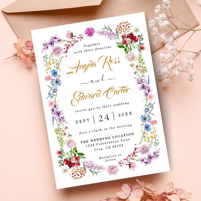 Elegant Watercolor Wild Floral Wedding Invitation  (Creator Uploaded)