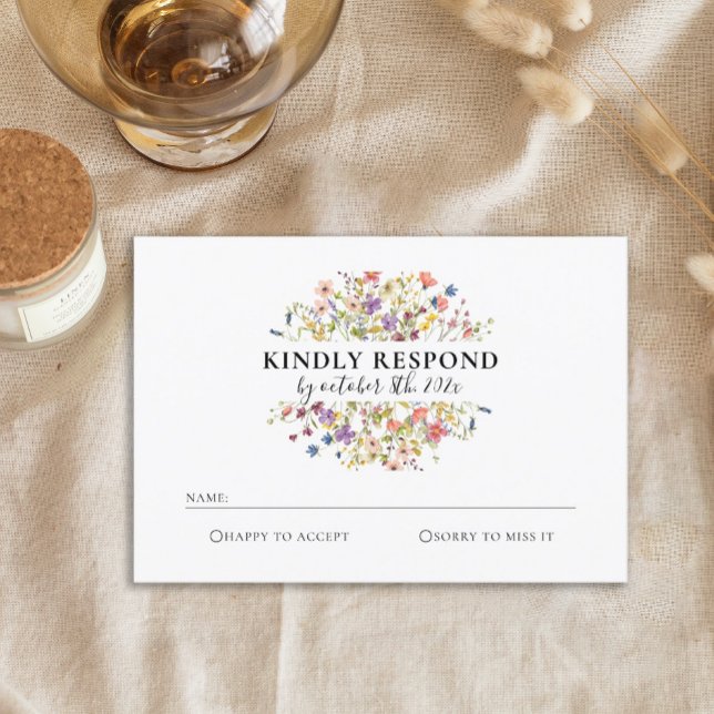 Elegant Watercolor Wild Flower Wedding RSVP Card (Creator Uploaded)