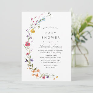Elegant Watercolor Wild Flowers Baby Shower Invitation