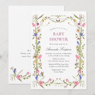 Elegant Watercolor Wild Flowers Baby Shower Invitation