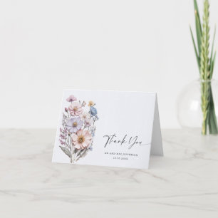 Elegant Watercolor Wild Flowers Botanical Wedding Thank You Card
