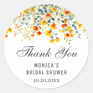 Elegant Watercolor Wild Flowers Bridal Shower Classic Round Sticker