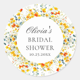 Elegant Watercolor Wild Flowers Bridal Shower Classic Round Sticker