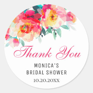 Elegant Watercolor Wild Flowers Bridal Shower Classic Round Sticker