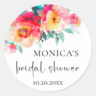 Elegant Watercolor Wild Flowers Bridal Shower Classic Round Sticker