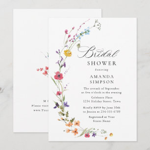 Elegant Watercolor Wild Flowers Bridal Shower Invitation