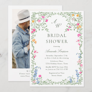 Elegant Watercolor Wild Flowers Bridal Shower Invitation