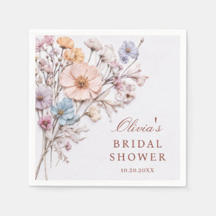 Elegant Watercolor Wild Flowers Bridal Shower Napkin